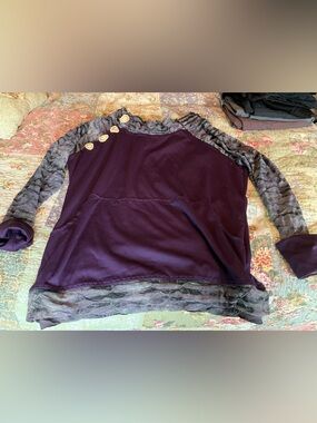 Purple Layered Antler Button-Shoulder Long Sleeve Tunic.